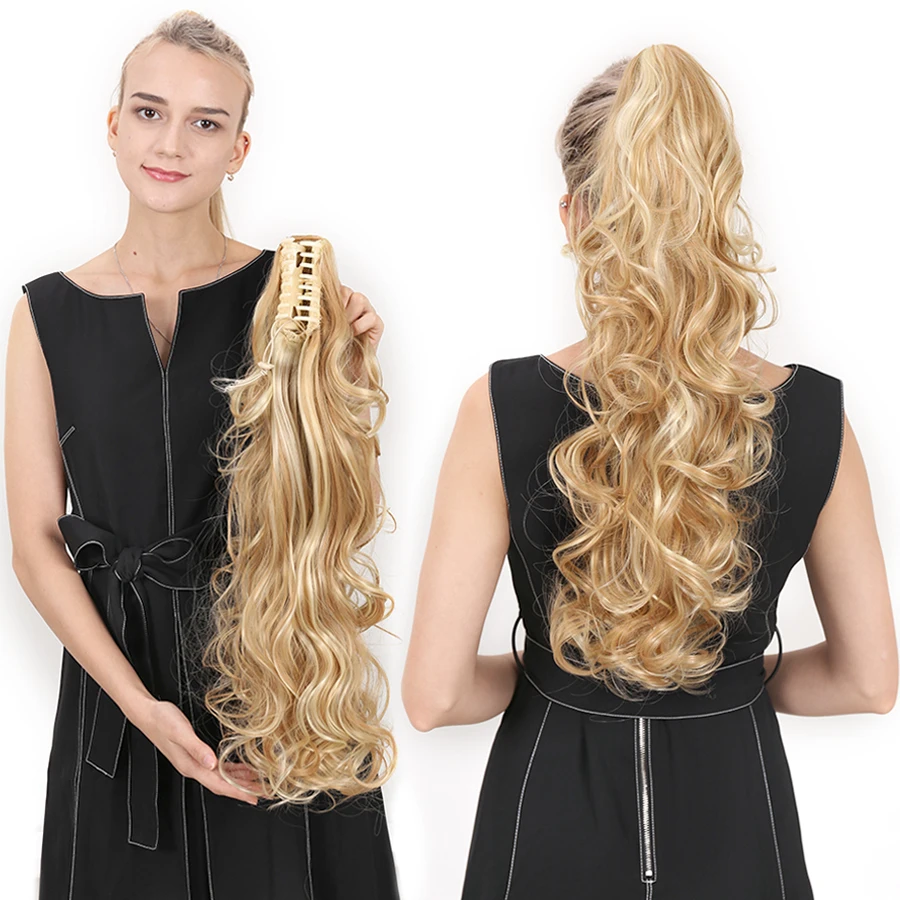 24inch Synthetic Heat-resistant Long Wavy Hair Ponytail Extensions Claw Ponytails Women's Hairpieces fake hair extensions