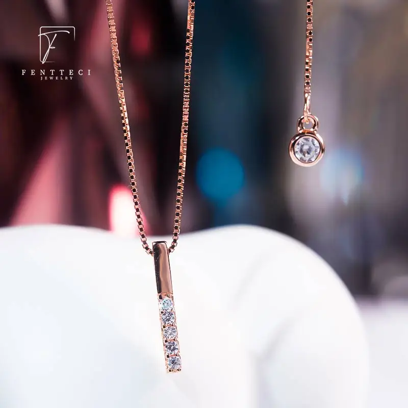 New S925 Sterling Silver Platinum Plated High Carbon Diamond Pendants Necklace for Women Geometric Collarbone Chain Fine Jewelry