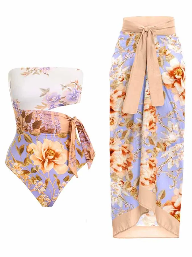 

Fashion Print Fresh Suspender With Bare High Waist Sexy Bikini Resort Casual Women's One Piece Swimsuit And Cover Up 2023 Summer