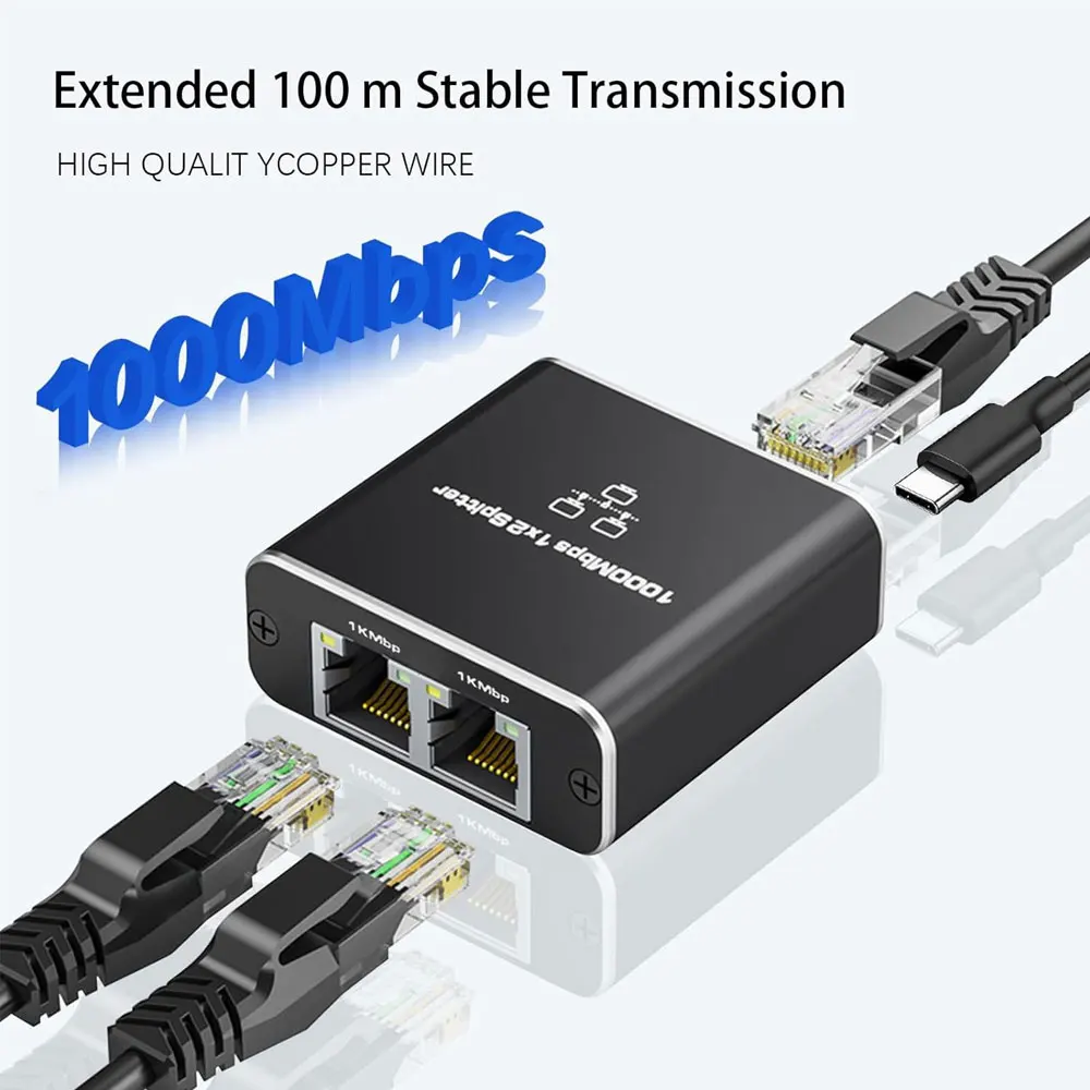 Gigabit Ethernet Switch Rj45 network splitter LAN Gigabit Extension Adapter 1000Mbps Network Connector 1to2 For PC Laptop TV Box Router