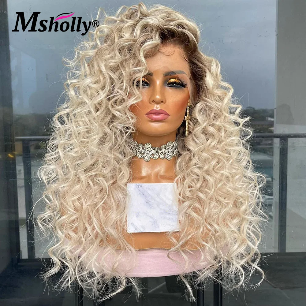 

Pre Plucked 613 Curly 13x4 Lace Front Wig Ombre HD Transparent Remy Wig Ash Blonde Dark Root Guleless Brazilian Wigs For Women