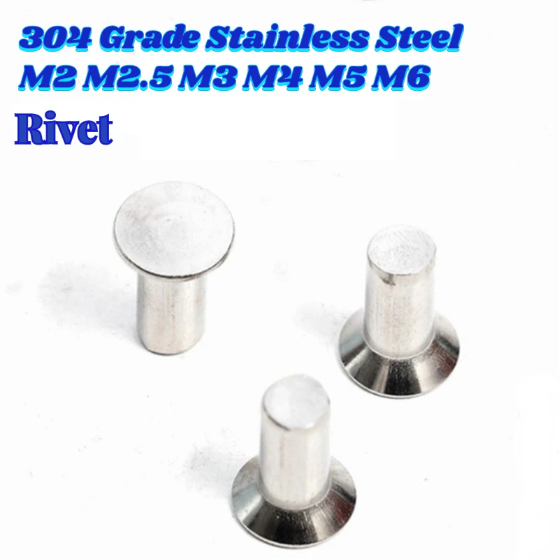 

10/20/50/100pcs M2 M2.5 M3 M4 M5 304 Stainless Steel Solid Rivets with Countersunk Head Flat Head Hand Knock Blind Rivets