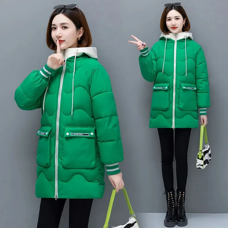 

2023 Winter Women Jacket Coats Long Parkas Female Down Cotton Hooded Outerwear Thick Warm Jackets Windproof Casual Student Coats