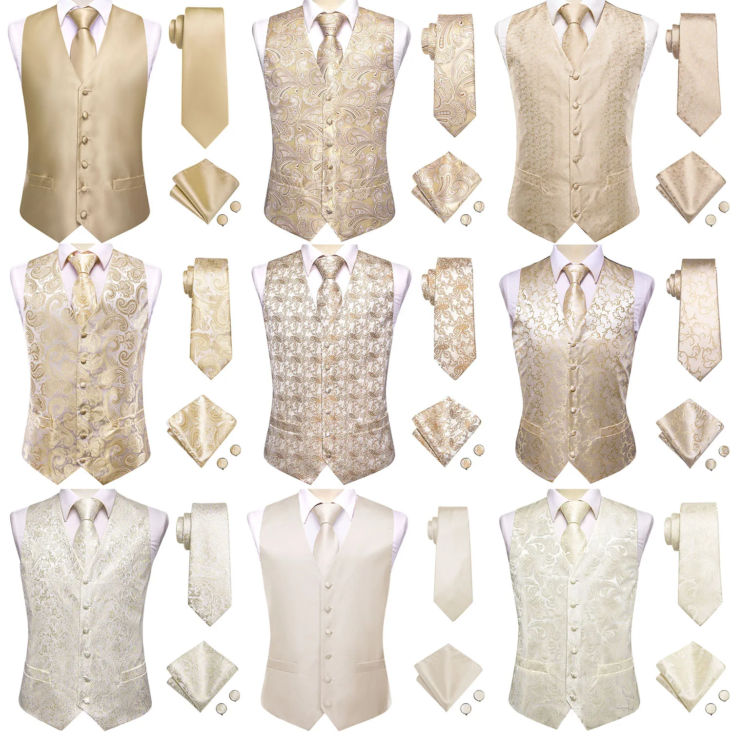 Mens Vest Tie Set Paisley Jacquard Western Waistcoat Necktie Hanky Cufflinks Wedding Business Gift dress vests