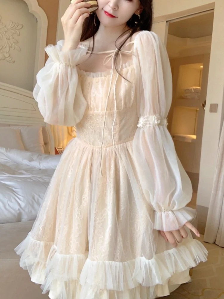 

Spring Autumn Lolita Kawaii Dress Women Casual Long Sleeve Vintage Y2k Mini Dress Female Japanese Style One Piece Dress Korean