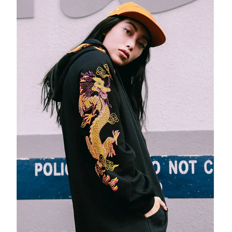 Sweatshirt Drachen Stickerei Chinesisch Strickpulli Pullover Locker Kasual Damen 