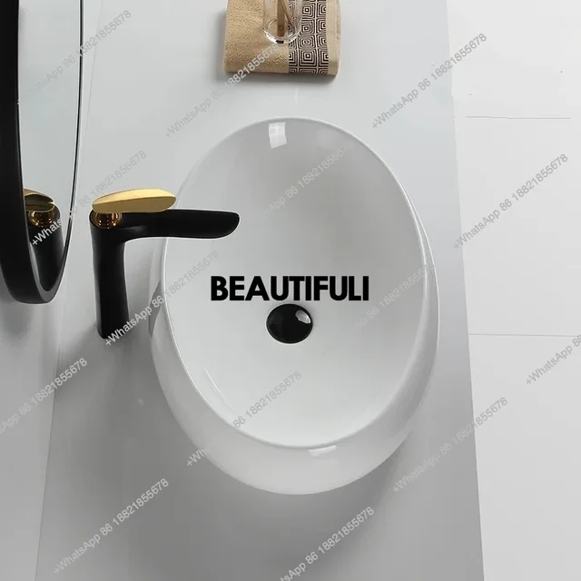 อ่างล้างหน้าทรงรีแบบตั้งโต๊ะ RR อ่างล้างหน้าเซรามิก อ่างล้างหน้าสำหรับระเบียง อ่างล้างหน้าทรงแคบสำหรับตกแต่งบ้าน 2