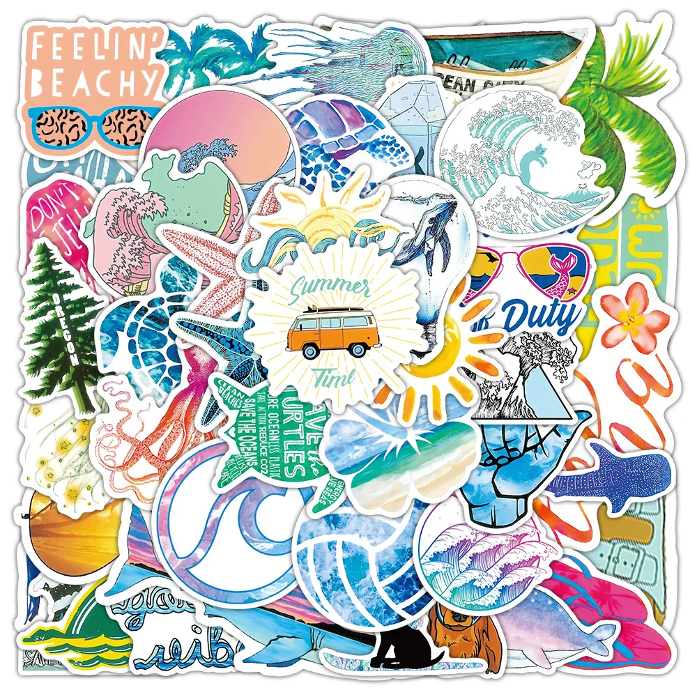 10/30/50 Stück Sommer Strand Aufkleber Surfen Meeresschildkröte VSCO Blau Laptop Kühlschrank Telefon Skateboard Koffer Aufkleber Graffiti Aufkleber F5