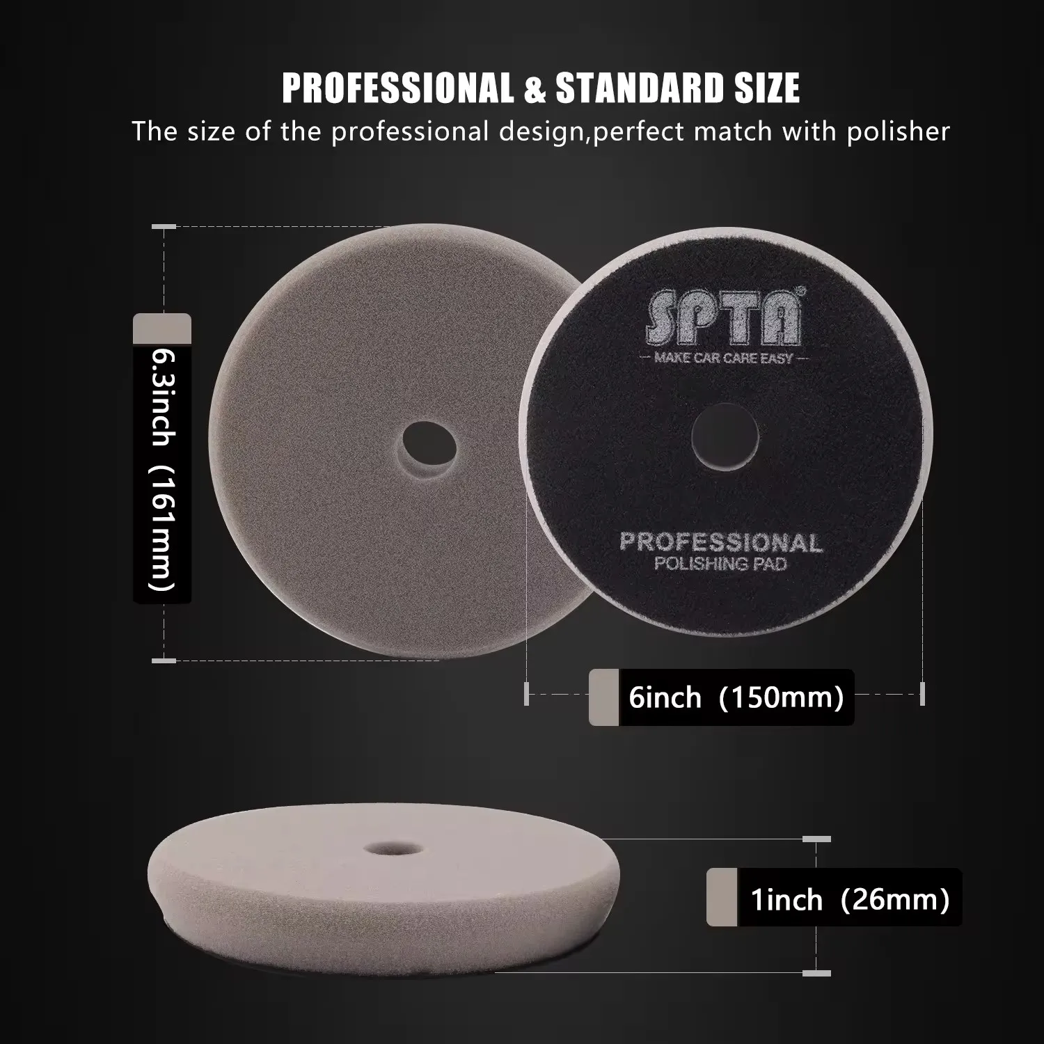 SPTA V2.0 3"(80mm)/5"(125mm)/6"(150mm) Flat Foam Polishing Pad Kit For Car Polisher Compounding Waxing
