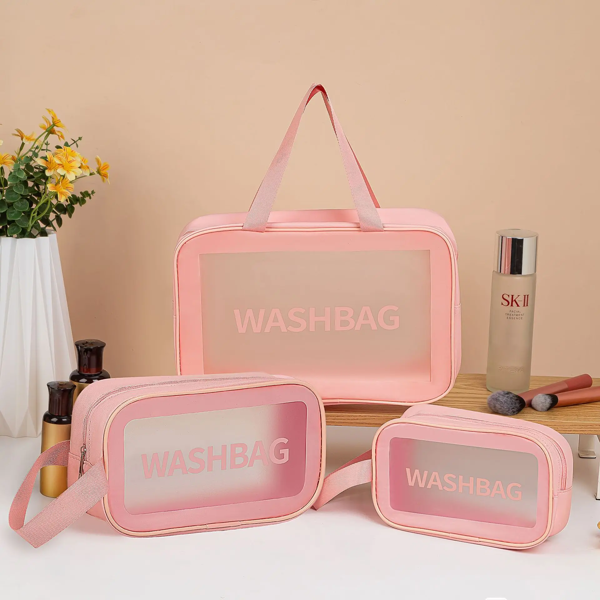 Homefish Mattierte Halbtransparente PVC-Kosmetiktasche mit Großer Kapazität, Tragbar, Wasserdicht, Reise-Kosmetik-Aufbewahrungsorganizer
