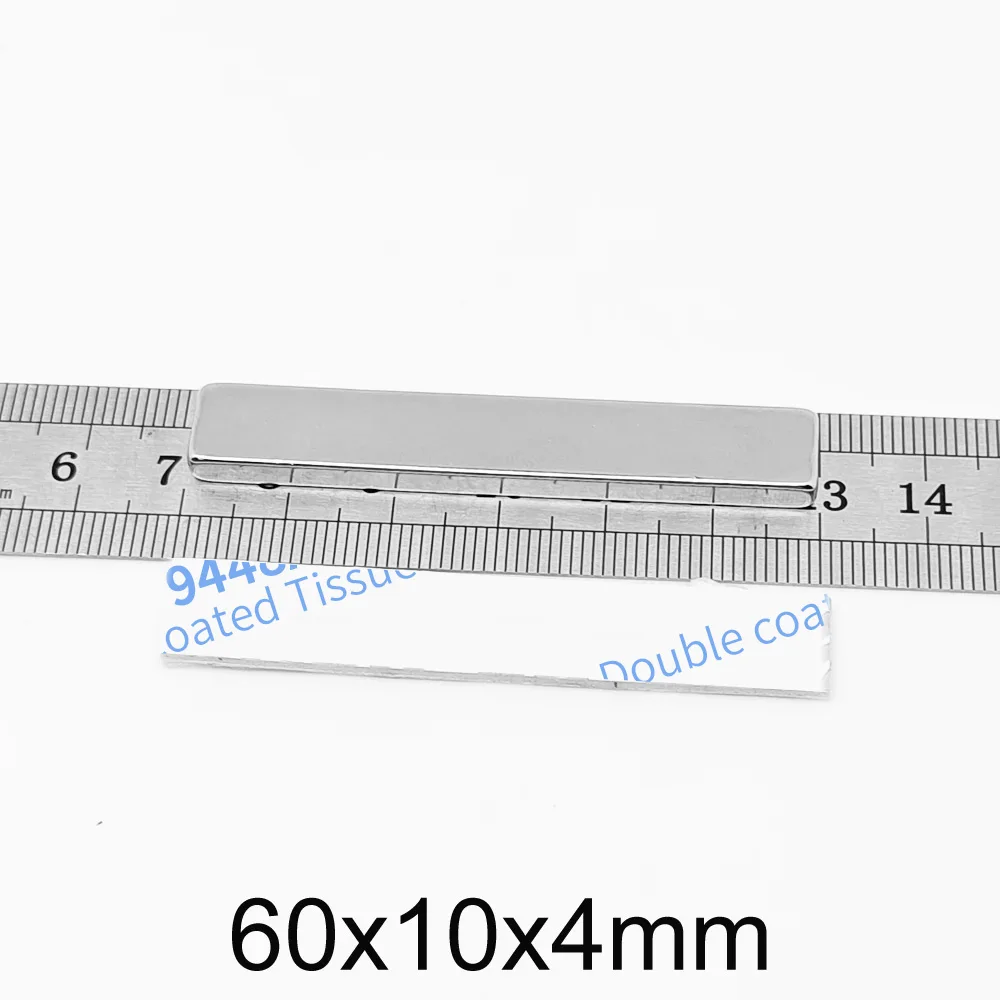 2/5/10/15/20 pz 60x10x4mm magnete di ricerca a blocco forte con magnete NdFeB permanente autoadesivo 60x10x4 3M 60x10x4