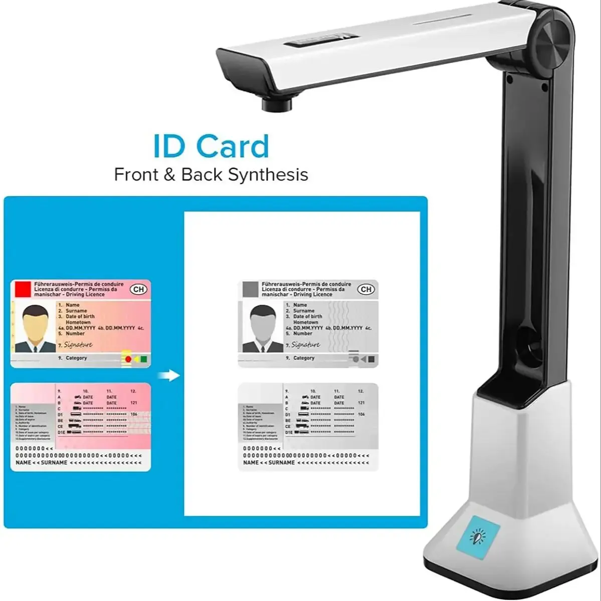Scanner Portable Book Document Camera Scanner Capture A4 HD for ID Cards Passport Books Watermark Mega Pixel Book