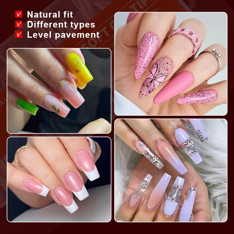 Fake Nails 600PCS Semi-frosted No Crease Long