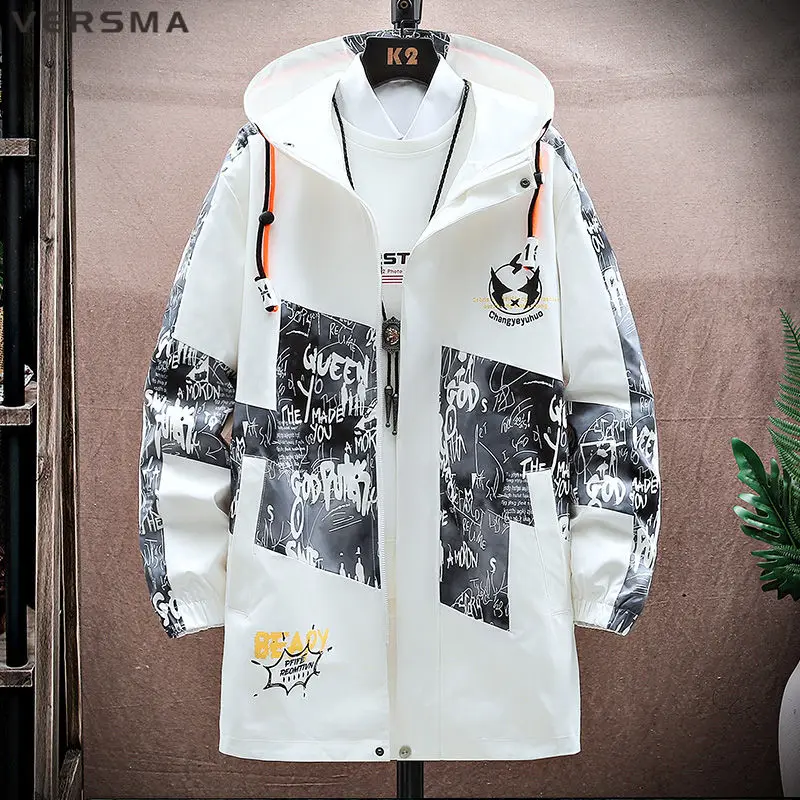 VERSMA Japanese Cargo Trench Men Loose Windbreaker Jackets Coats Vintage Streetwear Oversize Long Sleeve Male Clothing Plus Size