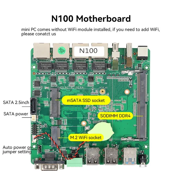 Jumper Setting In Motherboard Intel Processor N100 Fanless