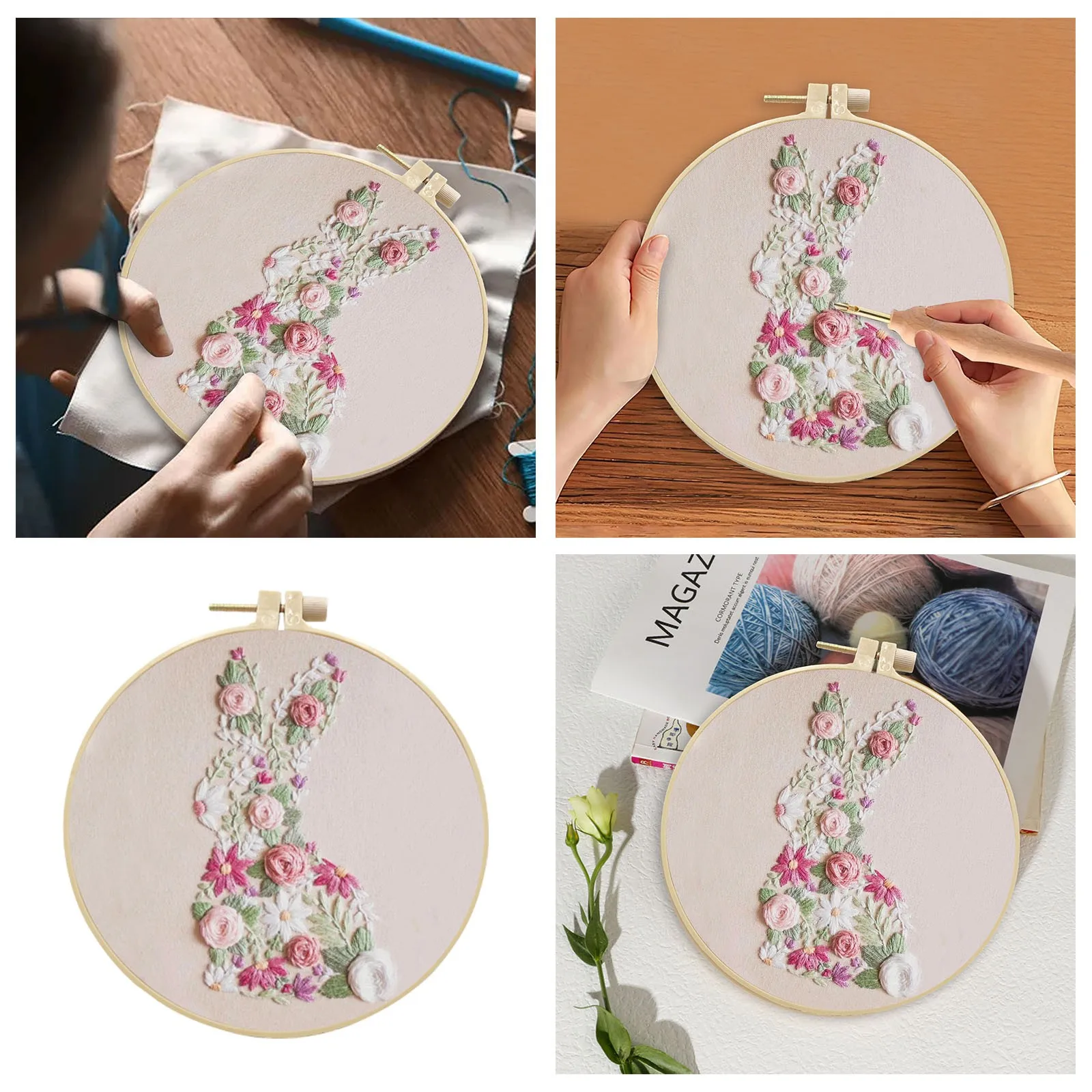Diy Knitting DIY Punch Needle Kits For Beginners Daisy Flower With Hoop Embroidery Punch Needle Craft Set Easy Arm Knitting Yarn