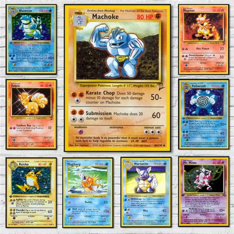 Pokemon Base Set 1996 Jaar Engels Kaarten Shining Canvas Painting Poster Print Acquerello Wall Art Picture Home Decor Gifts