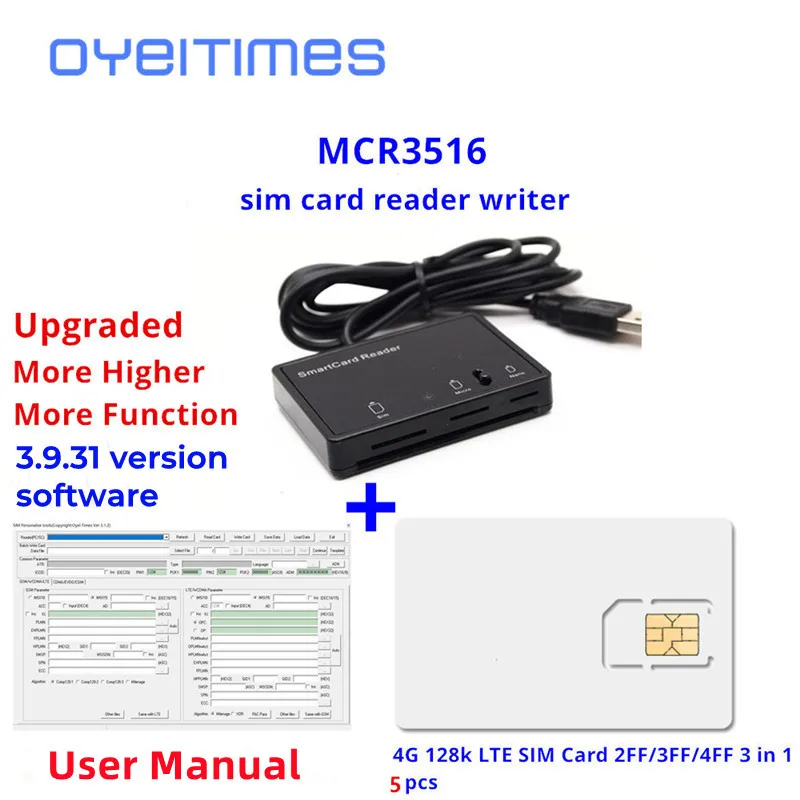 OYEITIMES SIM Card Reader Writer+5PCS 2FF/3FF/4FF Programmable SIM Card