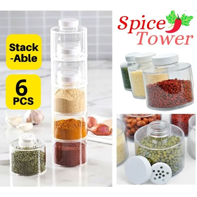 Spice Jar Pepper Shaker Box Spice Tower Herb & Tools Transparent Seasoning Cans Kitchen Rack Condiment Bottles 6Pcs/Set spice jar,spice rack,seasoning jar,seasoning bottle,spice dispenser