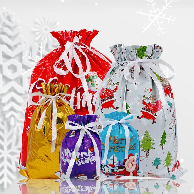 Christmas Foil Drawstring Gift Bags