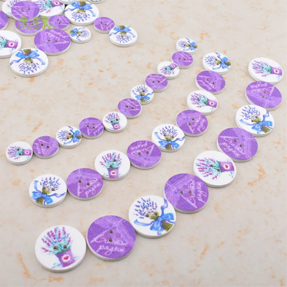 Chainho,Wooden Buttons,Purple Lavender Floral Pattern Series,For DIY  Scrapbooking Patchwork Sewing/Crafts&Home Decoration,B14
