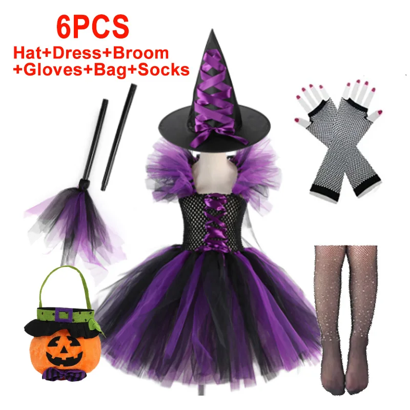 thumbnail image 1 of Disfraz de bruja de Halloween para niñas, Cosplay de bruja malvada, Purim, fiesta de carnaval, Navidad, vestido de tutú para niños pequeños, vestido de Graduación, 1 of 5
