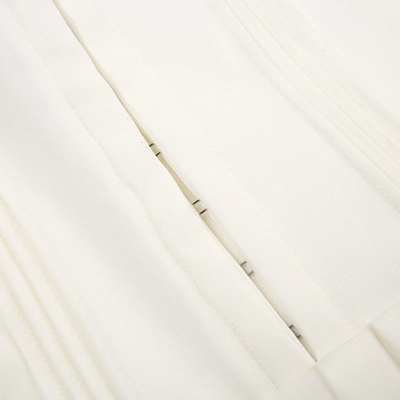Sweet French Style White Spaghetti Straps A Line Pleated Dresses For Women Front Hook Closure Fit And Flare Mini Dress