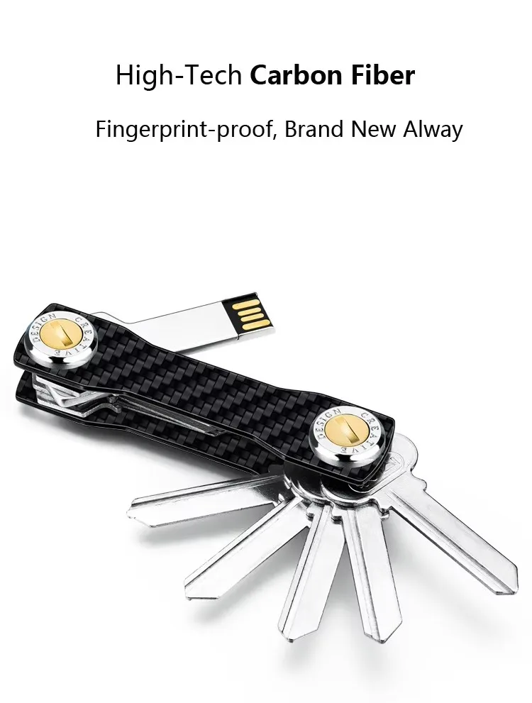 Carbon Fiber Compact Key Holder Premium Smart Key Organizer Keychain (2-10 Keys) Heavy Duty Minimalist Multikey Folding Pocket key case,key holder,key organizer,key protector