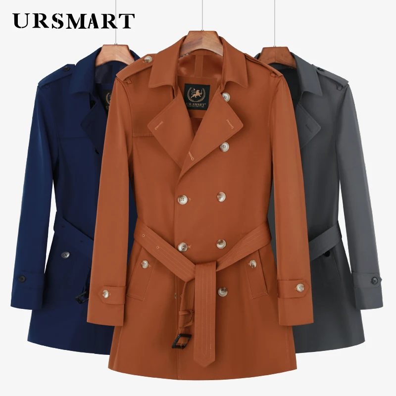 

windbreaker mens Medium long fashion double breasted brown casual trench coat men spring and autumn new thin coat