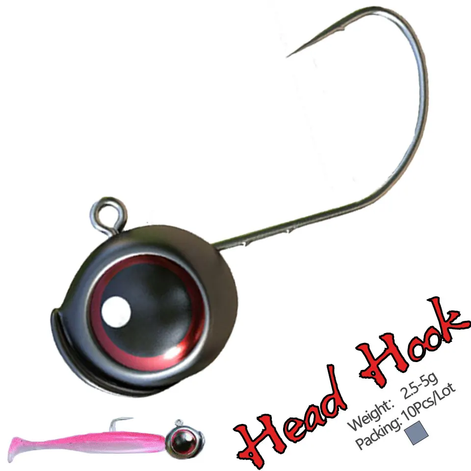 10Pcs/Lot 2.5g 3g 5g Lead Head Jig Hooks 3D Eyes Jigging Bait Barbed Root Ned Hook Fishing T
