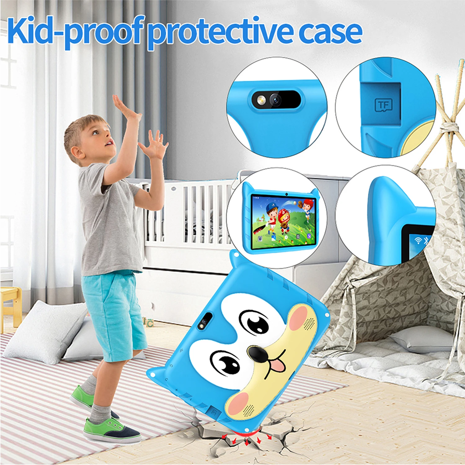 BDF Cartoon Pattern 7 Inch Kids Tablet Quad Core 4GB RAM 64GB ROM Android 13 Google Learning Education Games Tablets 4000mAh