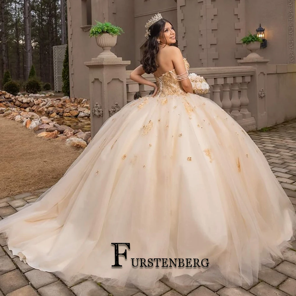 

Fanshao Luxury Sweetheart Princess Quinceanera Dress Appliques Tulle Backless Pleat Sweep Train Vestido De 15 Anos Customised