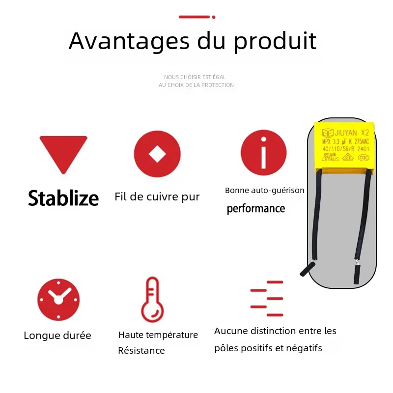 Safety Capacitor with Anti-Light Flash, Suitable for Smart Touch without Neutral Electric Fans, Switches, etc. 3.3UF, 275VA