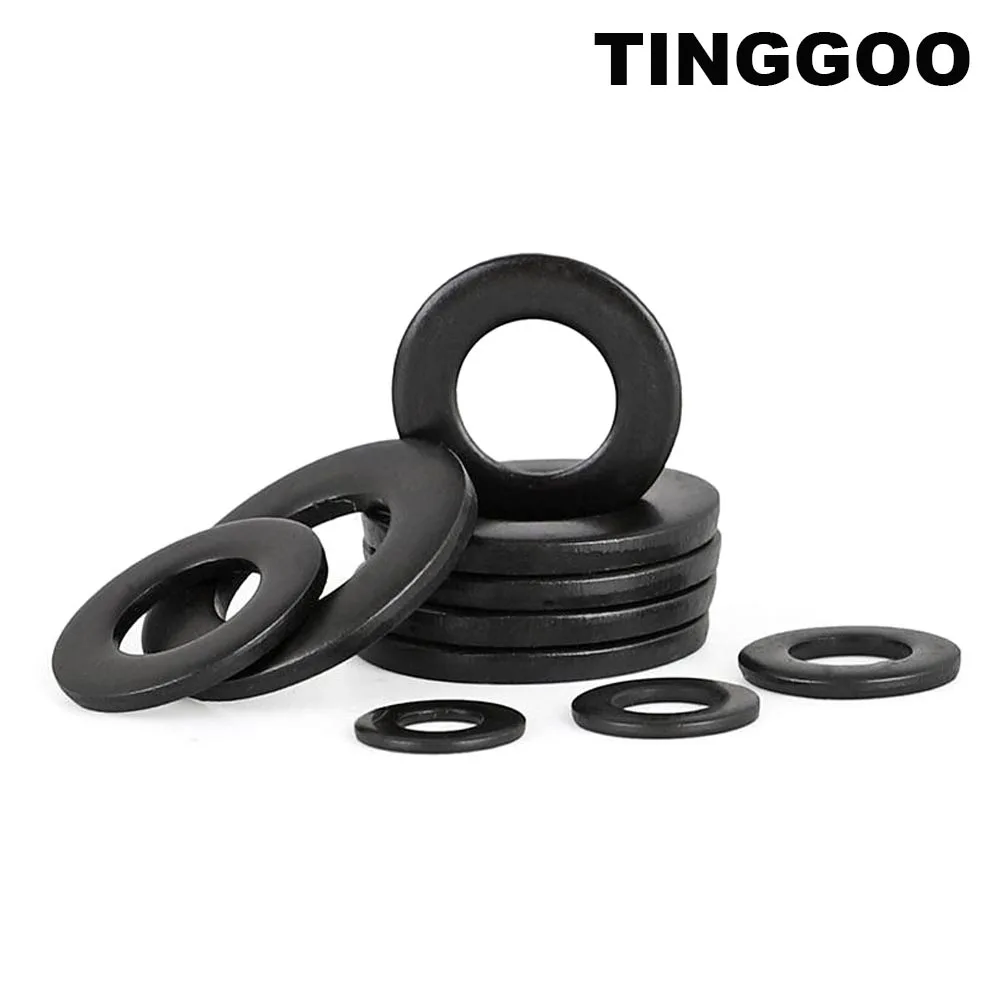 Black Plated Stainless Steel Flat Washers – Multiple Size Options Available