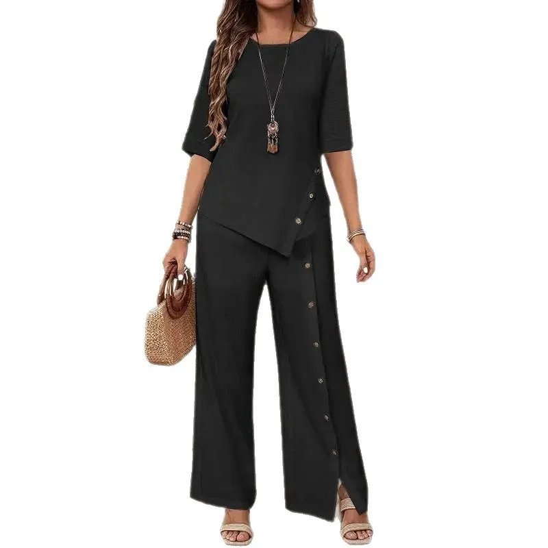 Casual Women Two Piece Pullover Shirt and Pant Suits