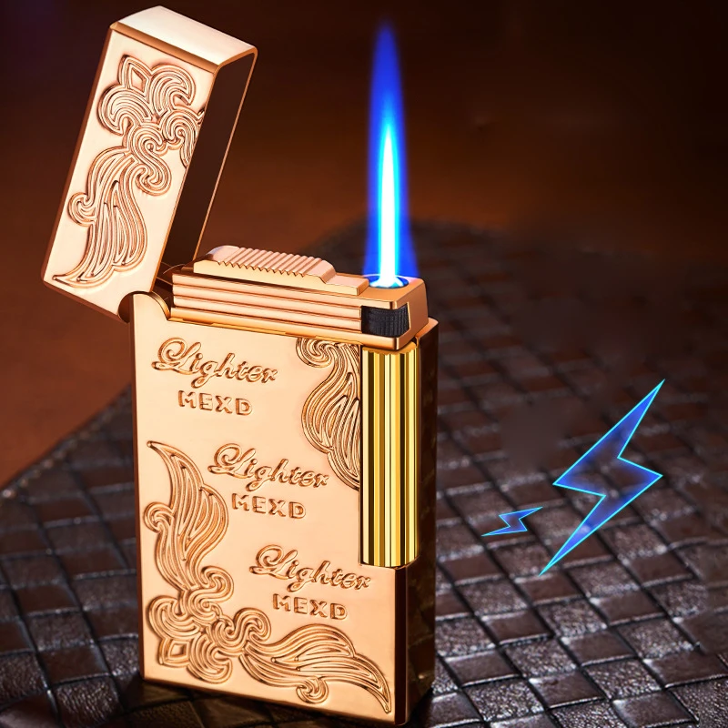 

Metal Open-cover Crisp Tinkle Lighter Personality Sideslip Blue Flame Lighter Creative Grinding Wheel Lighter Gift For Men