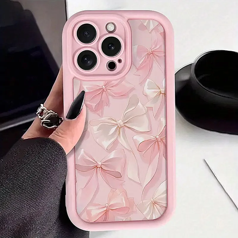 Charming Gentle Pink Bow Print Soft Phone Case