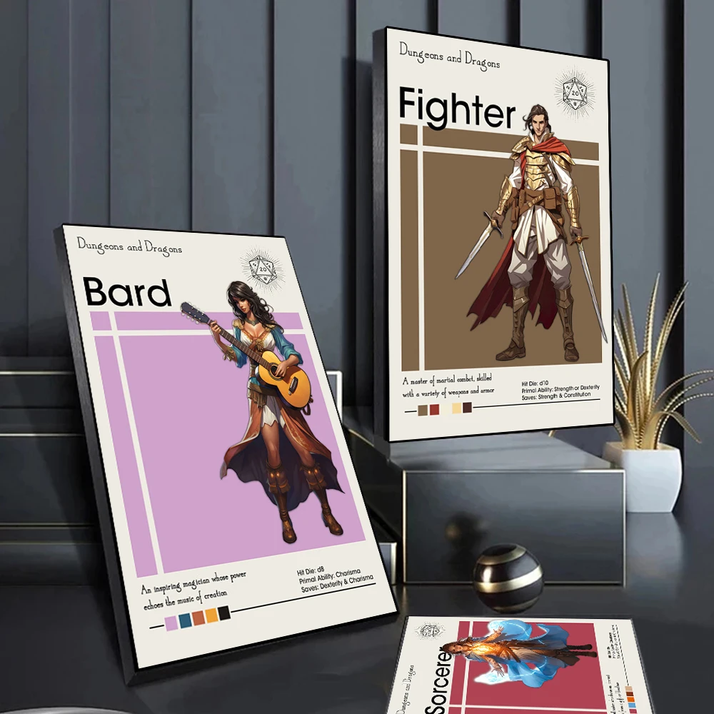 DND Role Playing Game Characters Posters Dragons and Warriors Magic Battle Quote Canvas Painting Wall Art Game Room Home Decor