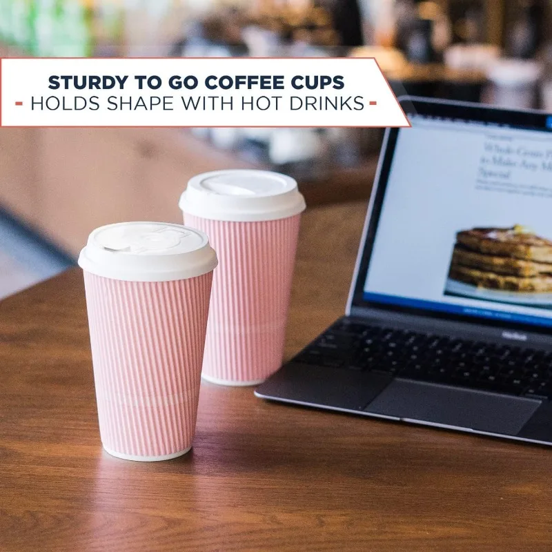 Disposable Coffee Cups With Lids - 16 oz To Go Coffee Cup (70 Pack). Large Travel Cups Hold Shape 4