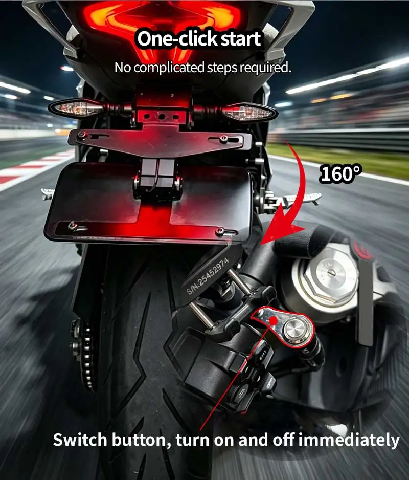 2026 CFMOTO 450sr 675sr-r 250 800nk용 조정 가능한 번호판 마운트 브래킷 간편한 작동을 위한 프리미엄 버튼 스위치