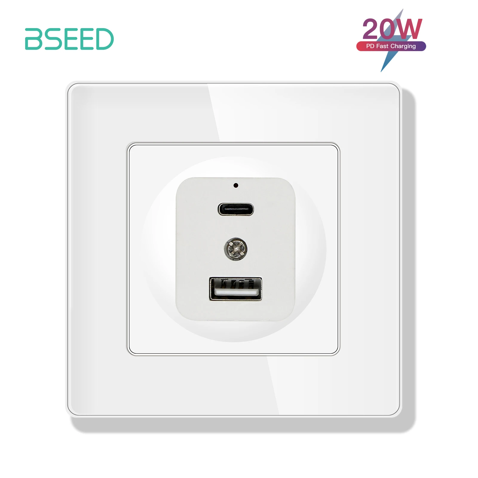 Bseed-eu Tomada de Parede Padrão Tipo-c Usb Plugue de Carga Rápida Tomadas Elétricas Painel de Vidro Cristal Pd20w 16a 110v220v