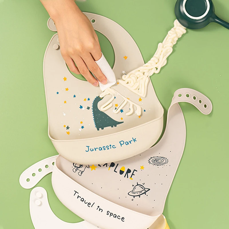 Silicone Baby Bib Waterproof Kids Boy Girl Feeding Stuff Adjustable Feeding Apron Food Grade Cartoon Burp Scarf Toddler Burp Bib for baby bib,feeding bib,silicone bib,silicone feeding bib