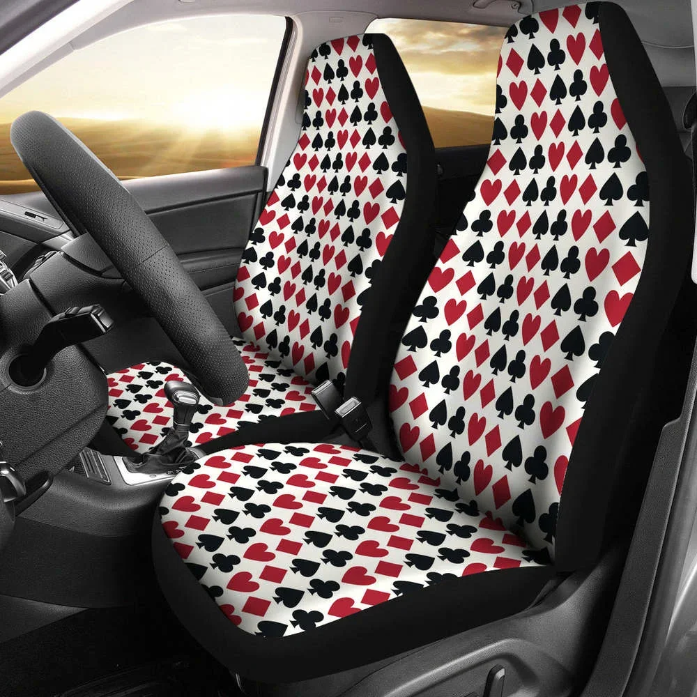 Fundas para asientos de coche con diseño de naipes en rojo, negro y blanco, paquete de 2 fundas protectoras universales para asientos delanteros