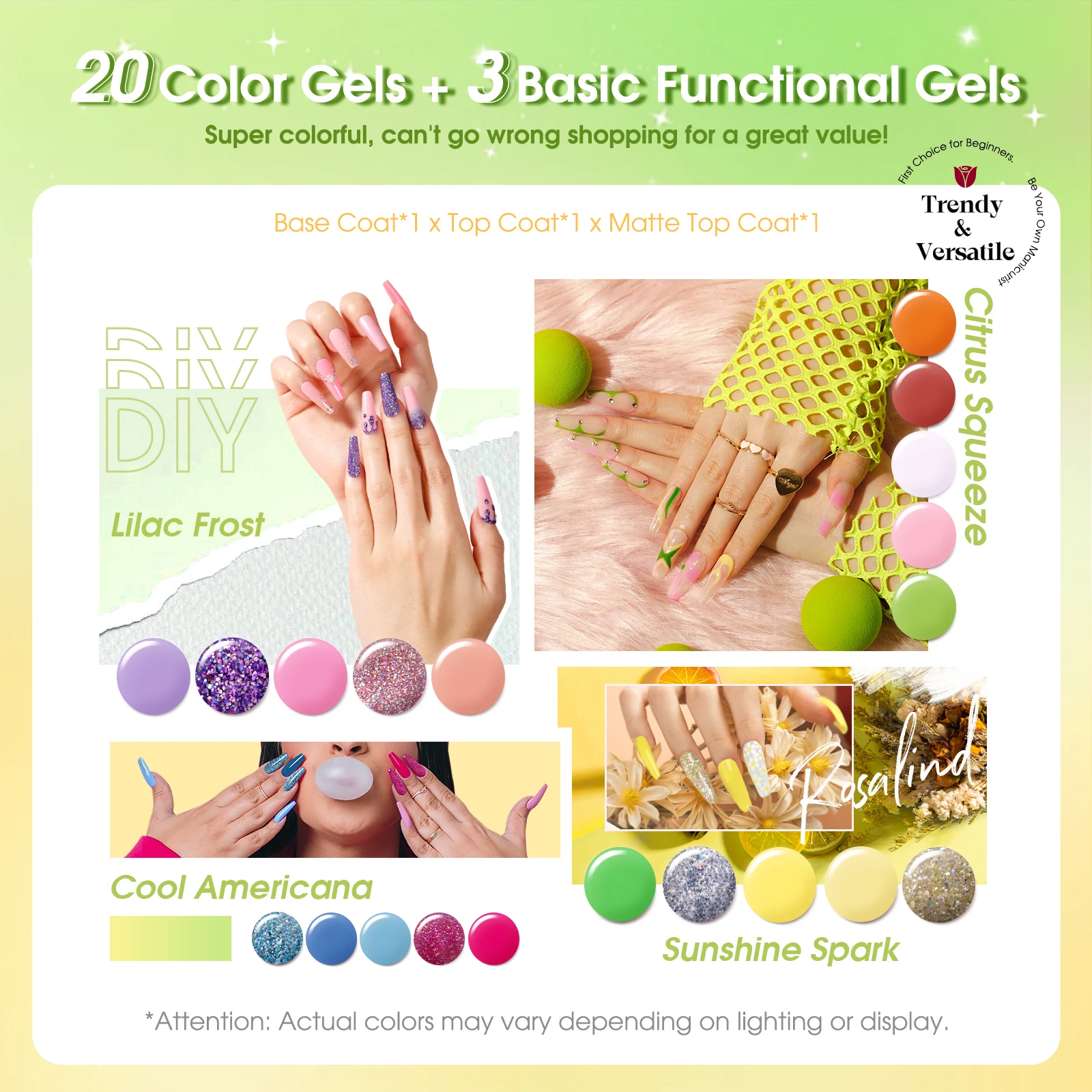 Rosalind Summer 23Pcs/Set Gel Nail Polish Set Nail Supplies Cured UV Lamp Semi-Permanent With Hybrid Varnish Set 6