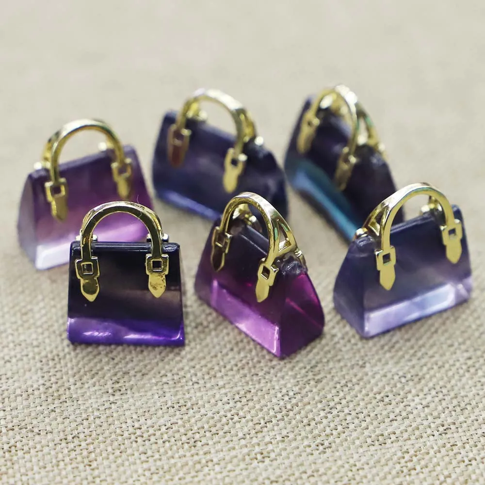 

Natural Fluorite Carved Crystal Handbag Figurine Ornament Healing Statue Guardian Reiki Charm Fashion Exquisite Gifts Home Decor