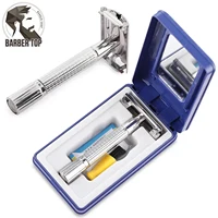Double Edge Beard Hair Shaver Set Men's Traditional Classic Beard Razor Shaver Stainless Steel Safety Mens Trimmer Blades Box 1