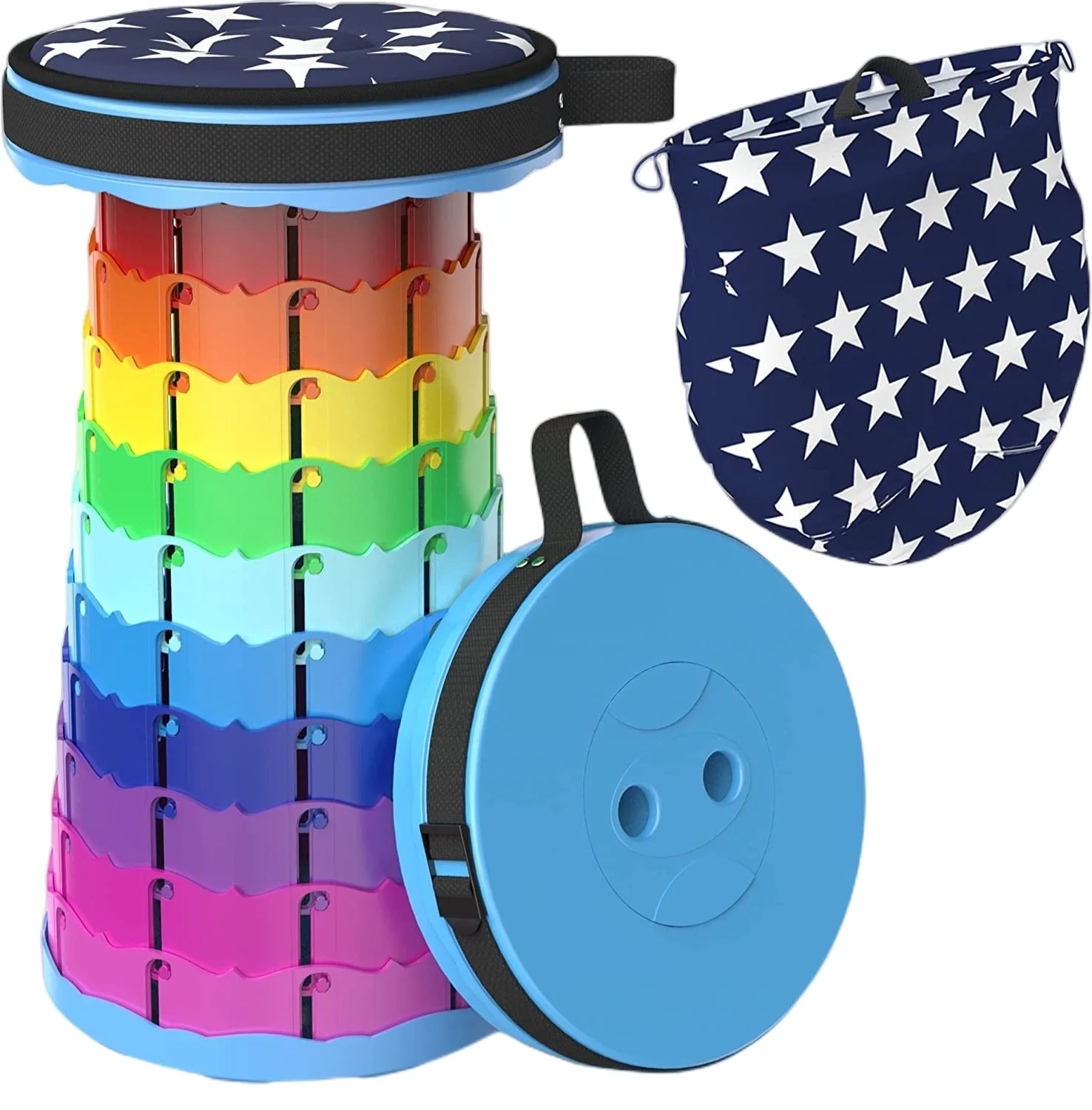 쿠션이 있는 휴대용 텔레스코핑 스툴, 레인보우 접이식 스툴, 대용량 440lb, 하이킹 캠핑용 조절 가능한 접이식 스툴 