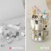 Rotating Makeup Organizer, Adjustable Layers Spinning Skincare Organizer, Cosmetic Display Case with Brush Holder Perfume Tray 5