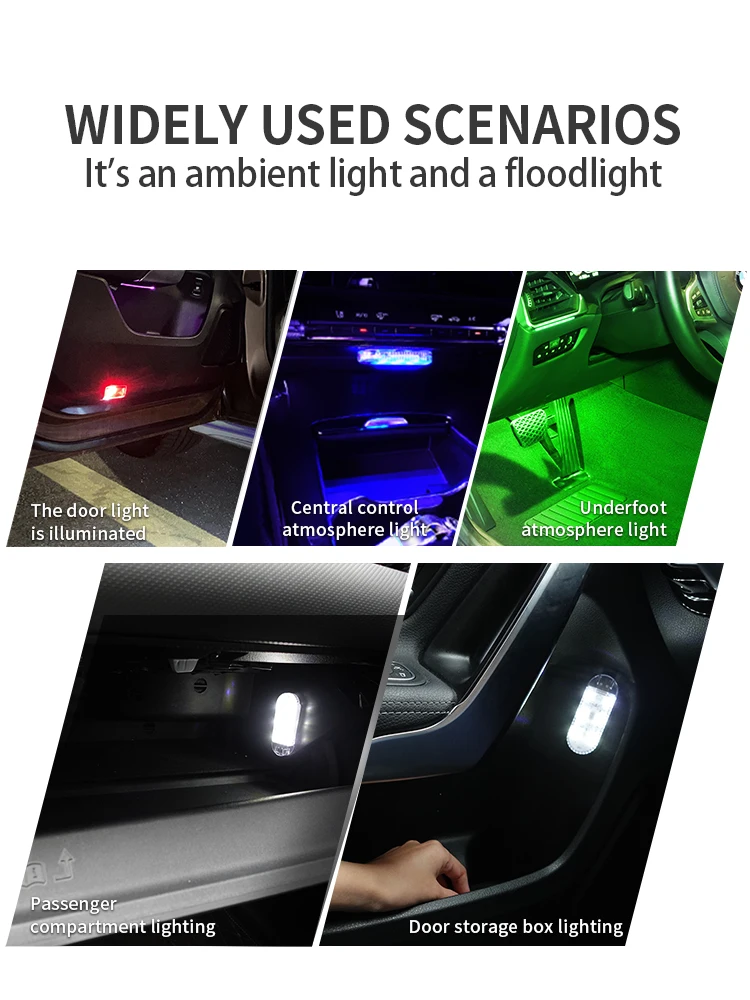 High Brightness LED car light USB Charging Car Interior Lighting Magic Sticker Ambient Lamp With Strobe Mode For Multi-color