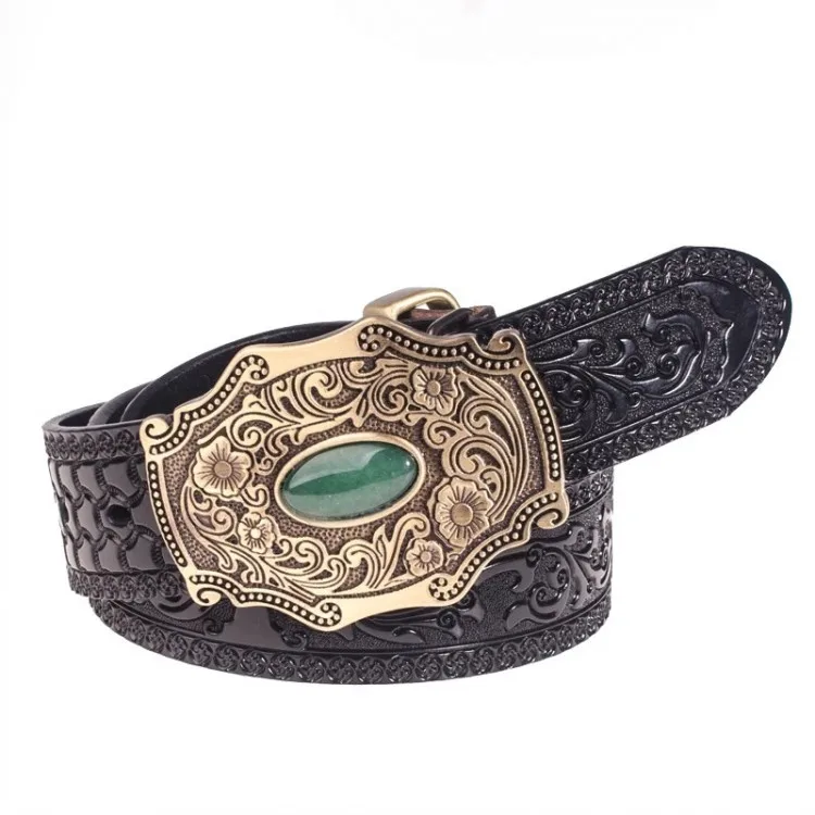 男性用銅製バックル付きベルト,ヴィンテージスタイル,パンク,花の彫刻